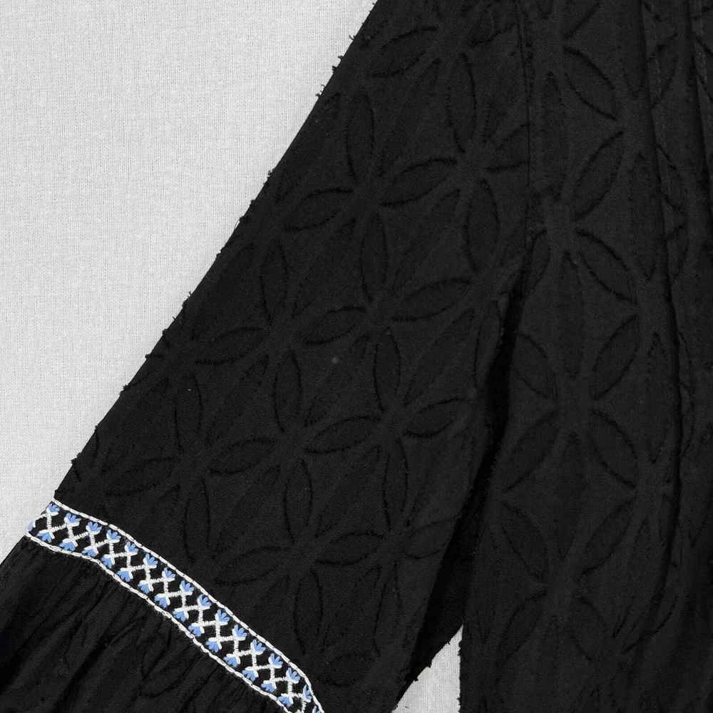 TOMMY BAHAMA Textured Tiered Short Dress Womens XS Black Cotton Clip Embroidered - Picture 12 of 16